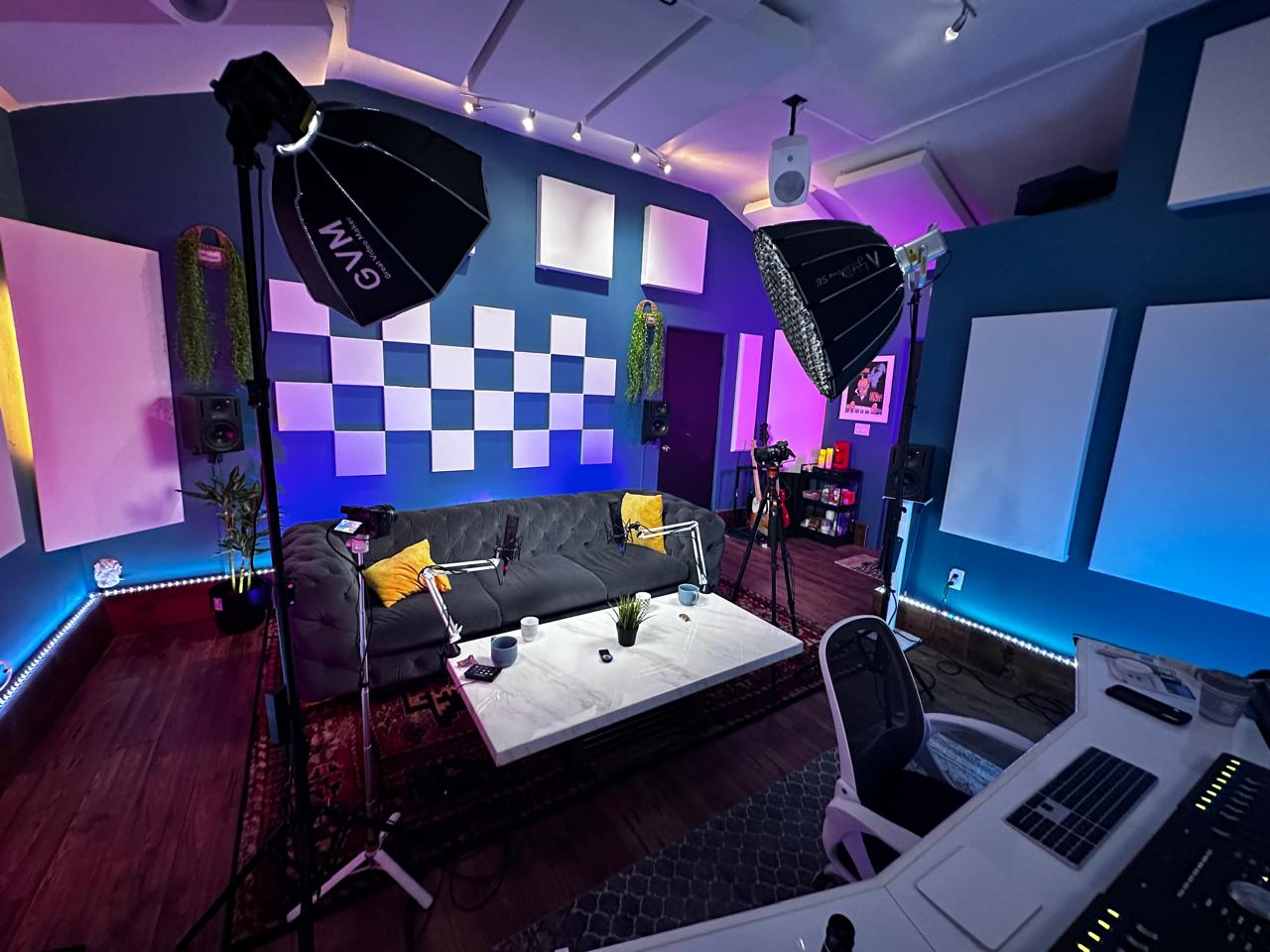 Video podcast setup in the studio lounge